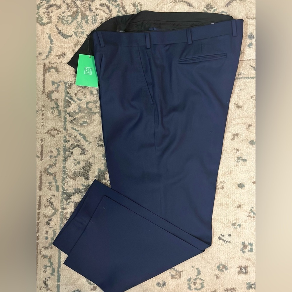 Navy blue The BLK TUX slim fit trousers 
Size: 28 inches inseam, 40 inch waist